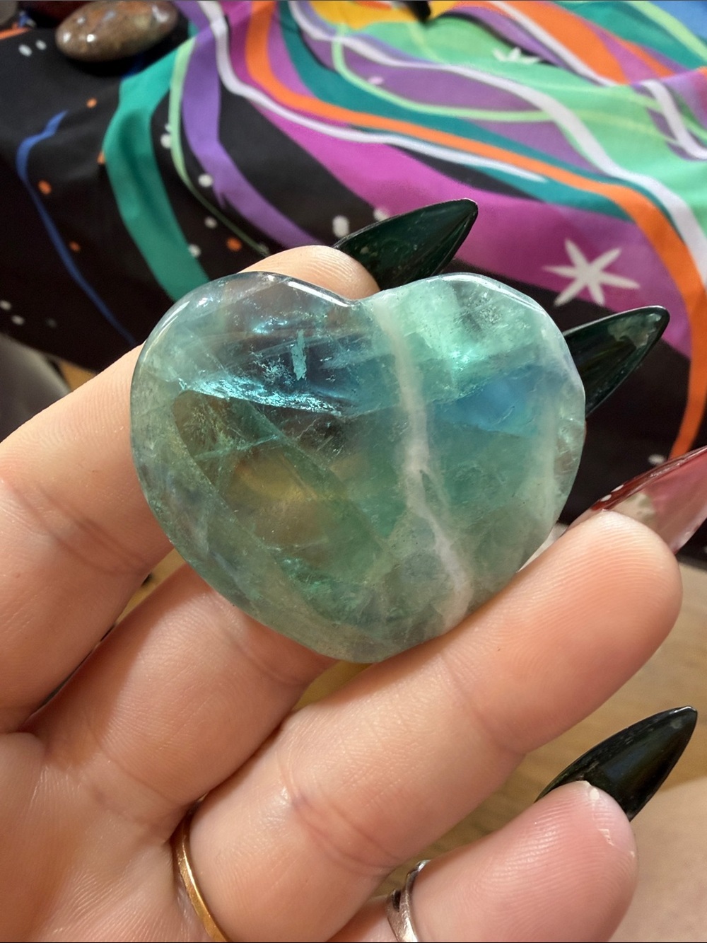 Hand Crafted Teal Green Blue fluorite Heart Stone Accent